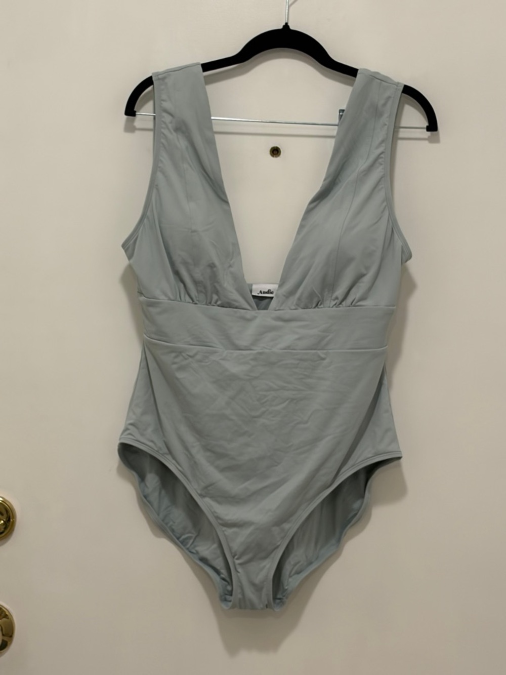 Andie NWOT Mykonos Light Blue Gray One-Piece with Deep V Neckline